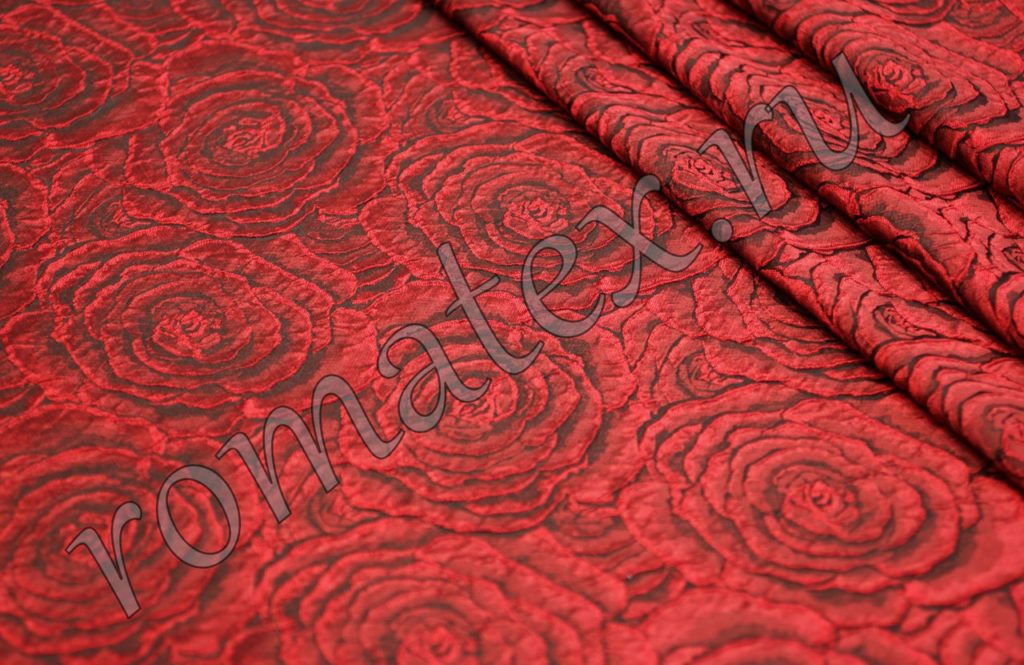 Ткань жаккард тафта «роза» цвет красный