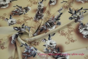 Ткань для шарфа Ниагара Супер софт цветы узоры цвет кофе