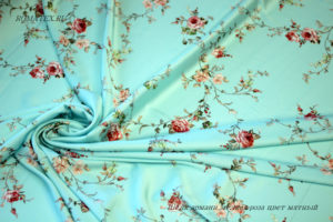 Ткань для халатов Армани шелк мелкая роза цвет мятный